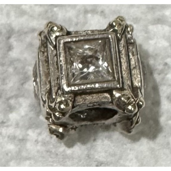 Chamilia 925 Sterling Silver and 14K Gold Square With Crystals Charm‎ Bead - Picture 1 of 7